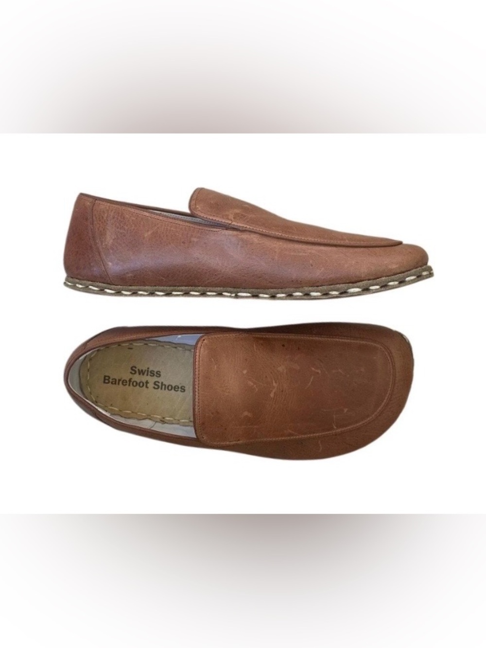 Unisex 100% Brown Leather Slip-On Loafers Women’s Size 8-8.5 or Men’s Size 6.5 - Picture 4 of 12